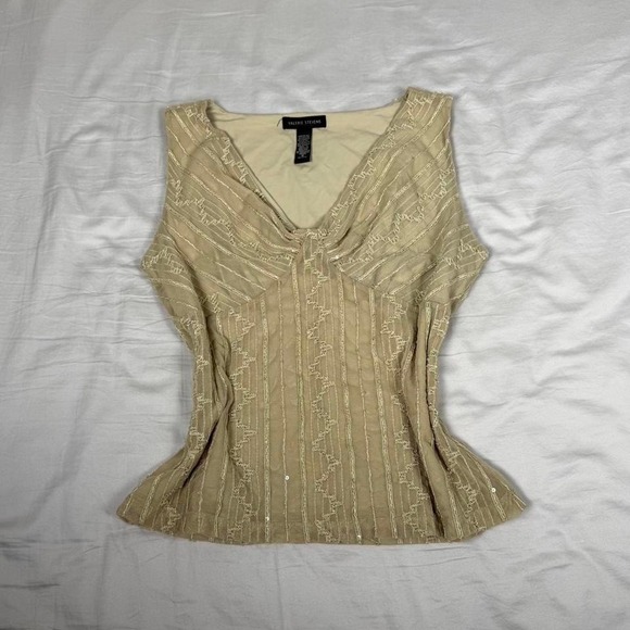 American Vintage Tops - y2k Valerie Stevens light green beaded fairy babydoll tank top